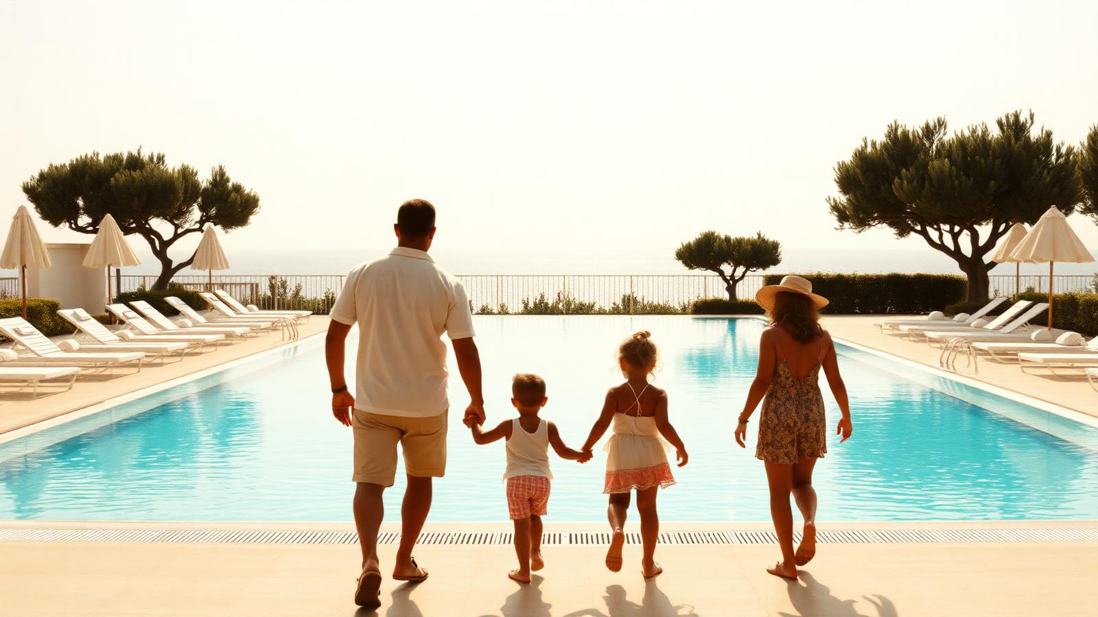 A family enjoying a sunlit morning at Savannah Pool Club